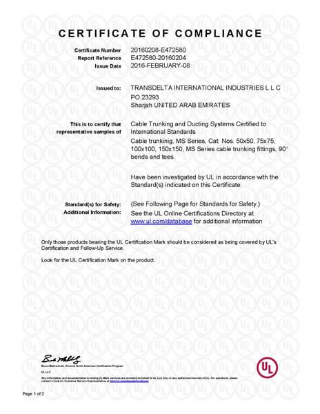 UL CERTIFICATE FOR TRUNKING -page-001